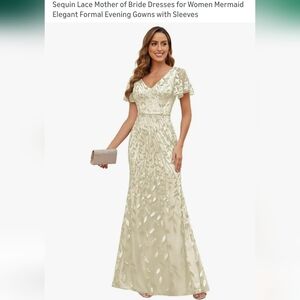 Elegant Cream Sequin Lace Evening Gown Great Mother Of The Bride Dress